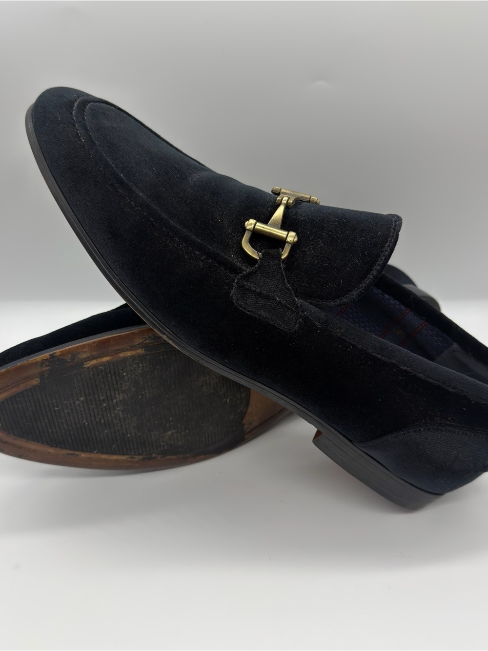 Steve Madden Black Suede Horse Bit Loafers With Gold Hardware Size 11